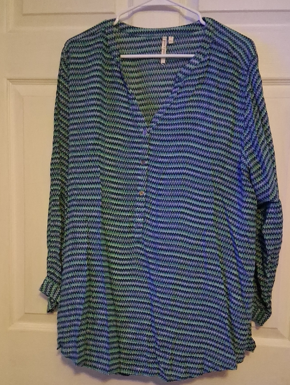 grand & greene Blue and Green Chevron-Print V-Neck Tunic